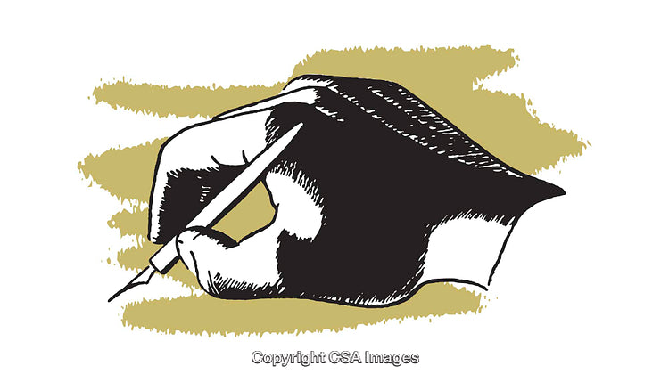Illustration of a Hand Writing with a Pen on Abstract Background