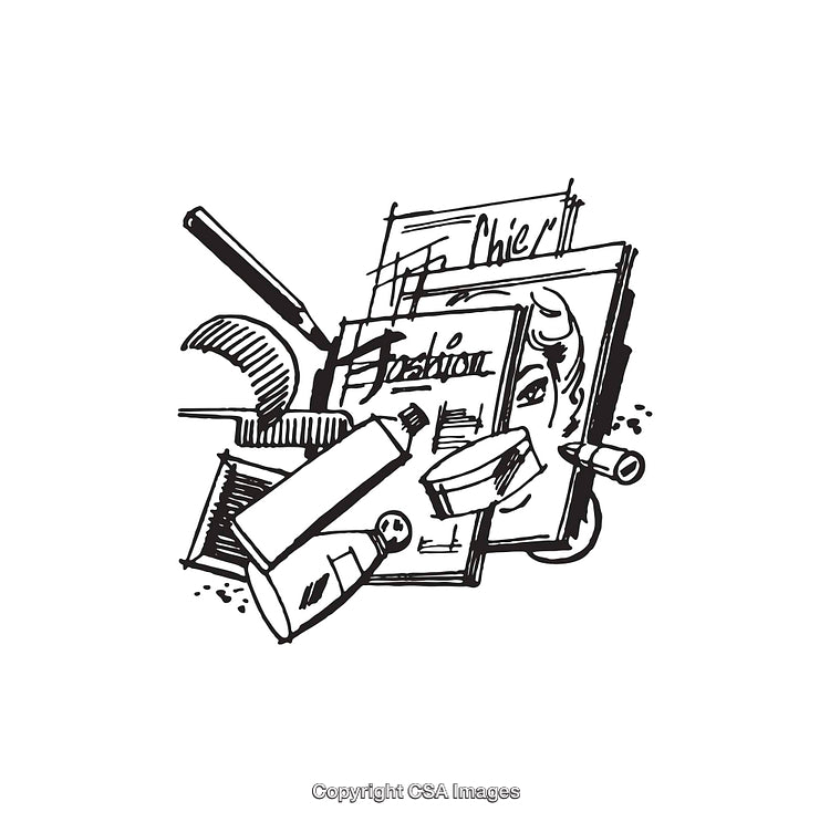 Black and White Line Art Illustration of Fashion and Beauty Accessories