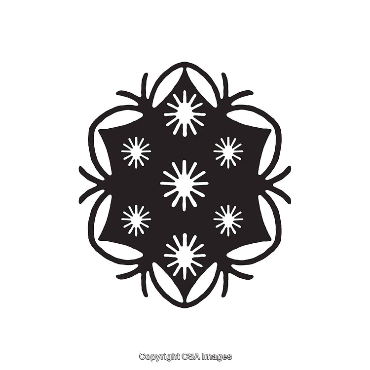 Abstract Black and White Icon Featuring Radiating Shapes and Geometric Patterns