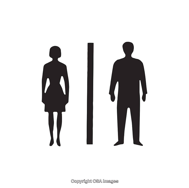 Male and Female Icon with Divider on White Background