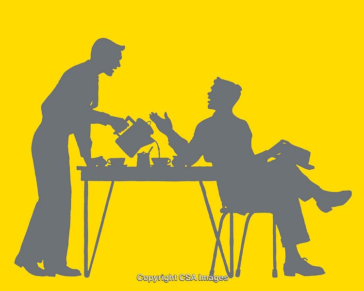Silhouette Artwork of Two People Interacting Over Coffee