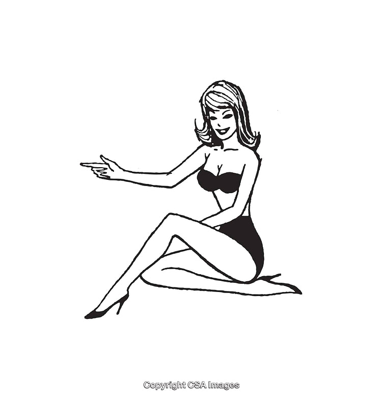 Retro Style Female Silhouette Illustration in Black and White Line Art