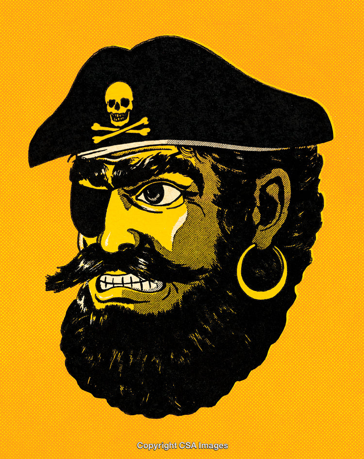 Retro Illustration of a Pirate Bust on Vibrant Yellow Background