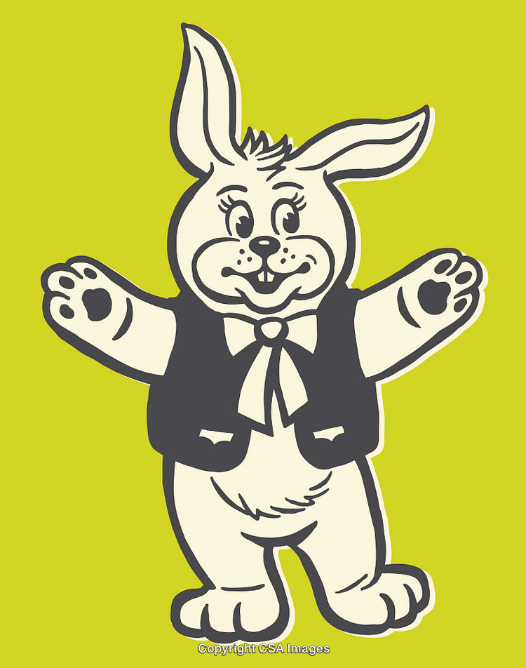 Playful Cartoon Bunny Character Drawing with Vibrant Yellow Background