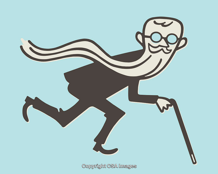 Cartoon Illustration of Elderly Gentleman Running with Grace and Humor