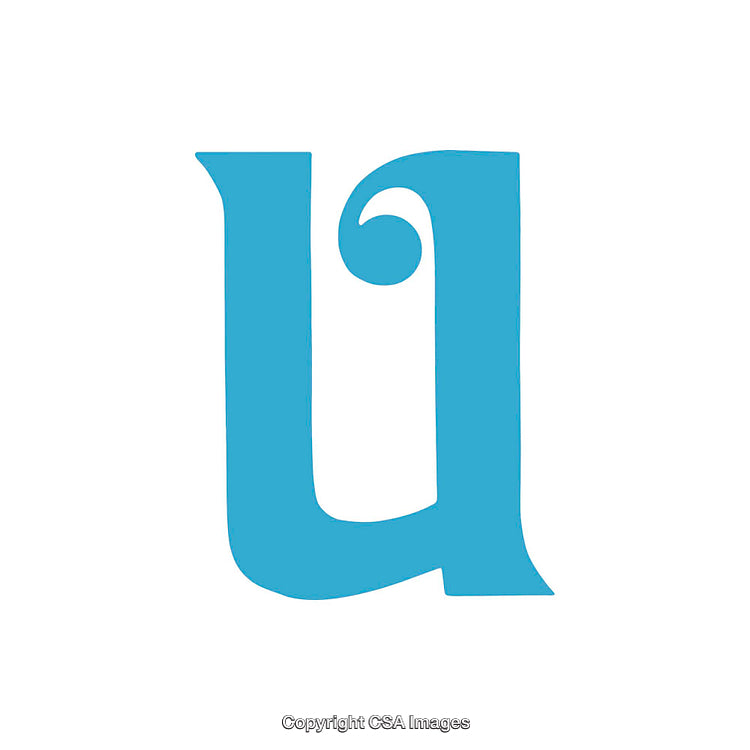 Stylized Blue Letter U with a Decorative Swirl Design