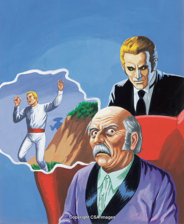 Dramatic Illustration Featuring Suspenseful Expressions and Imagined Cliff Scene