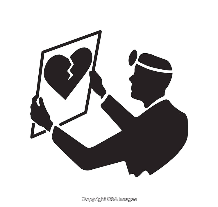 Silhouette of Doctor Reviewing Heart X-Ray with Broken Heart Symbol