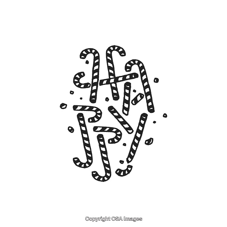 Happy Typography Design With Candy Cane Stripes and Festive Elements