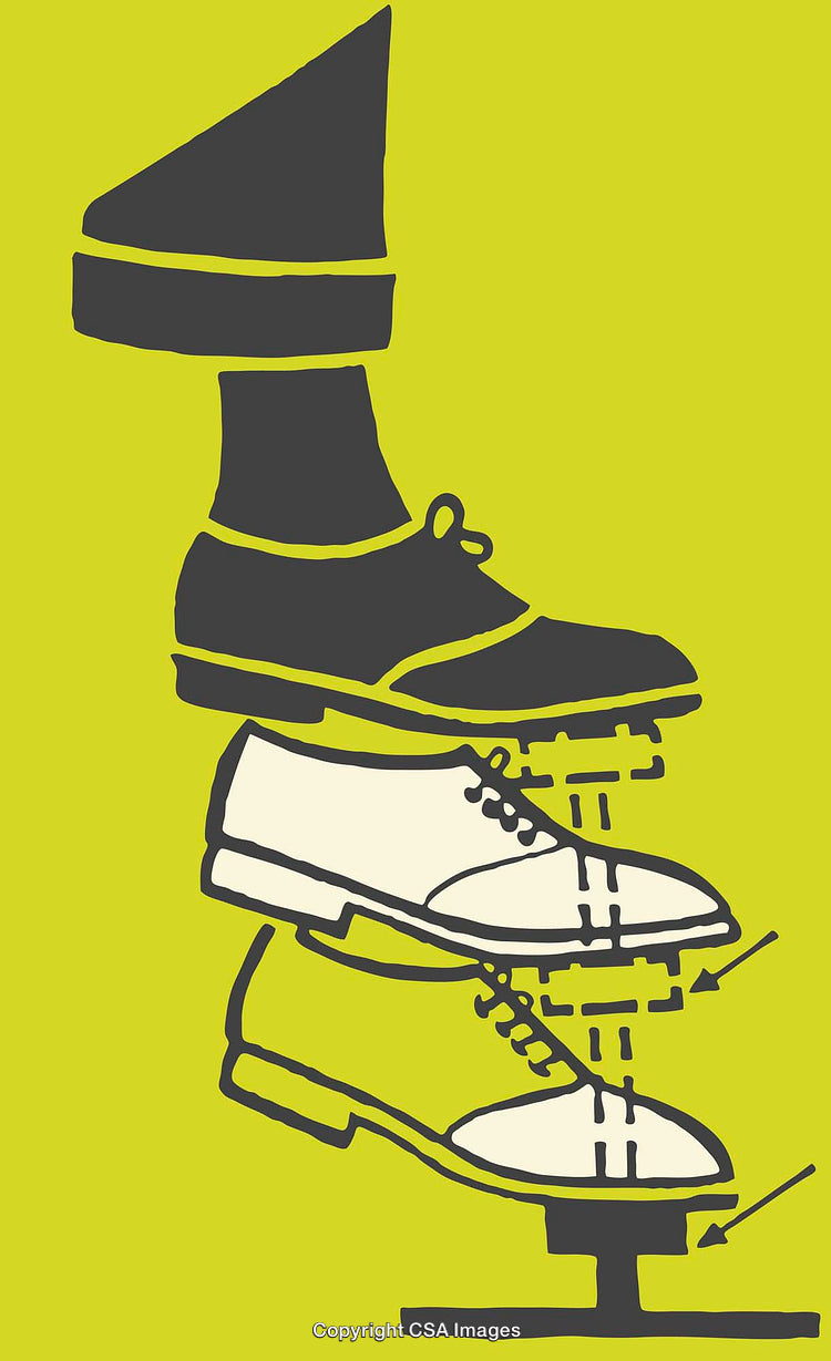 Vintage Illustration of Shoe Mechanism and Design Concepts on Vibrant Background