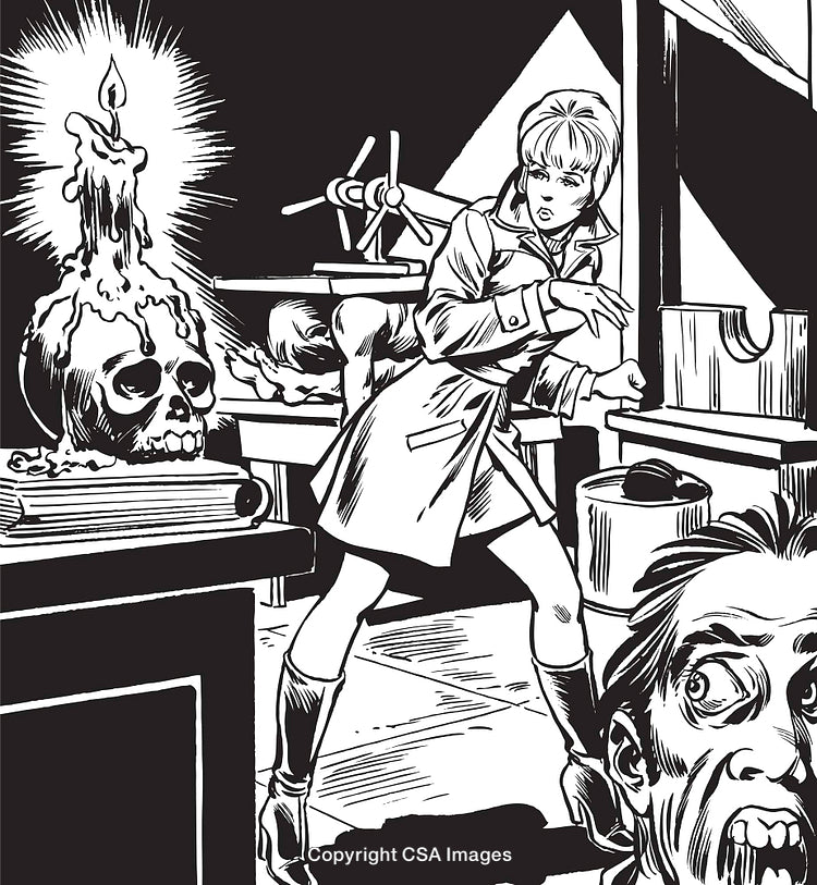 Vintage Comic Style Scene of Mystery and Suspense in Black and White