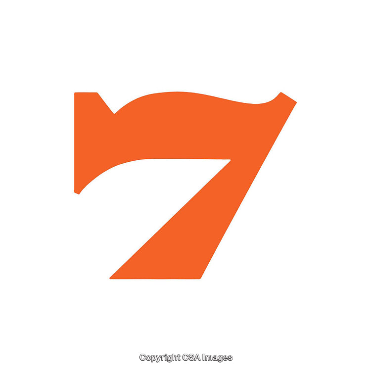 Bold Orange Number Seven Design on a White Background