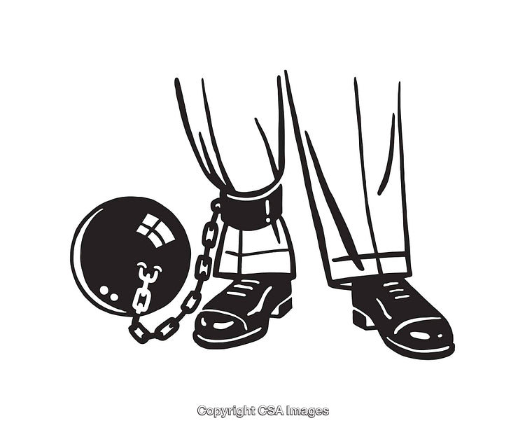Illustration of a Ball and Chain Attached to a Figure in Restraint