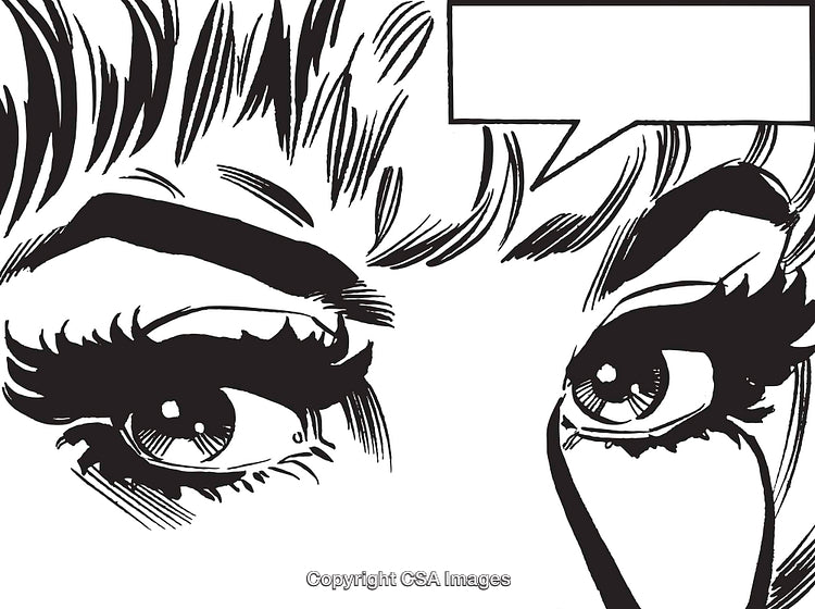 Vintage Comic Style Illustration of Female Eyes with Speech Bubble