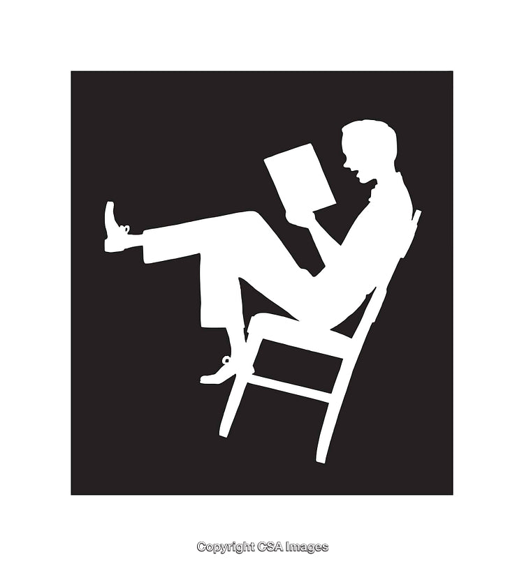 Minimalist Black and White Icon of Person Reading on Chair