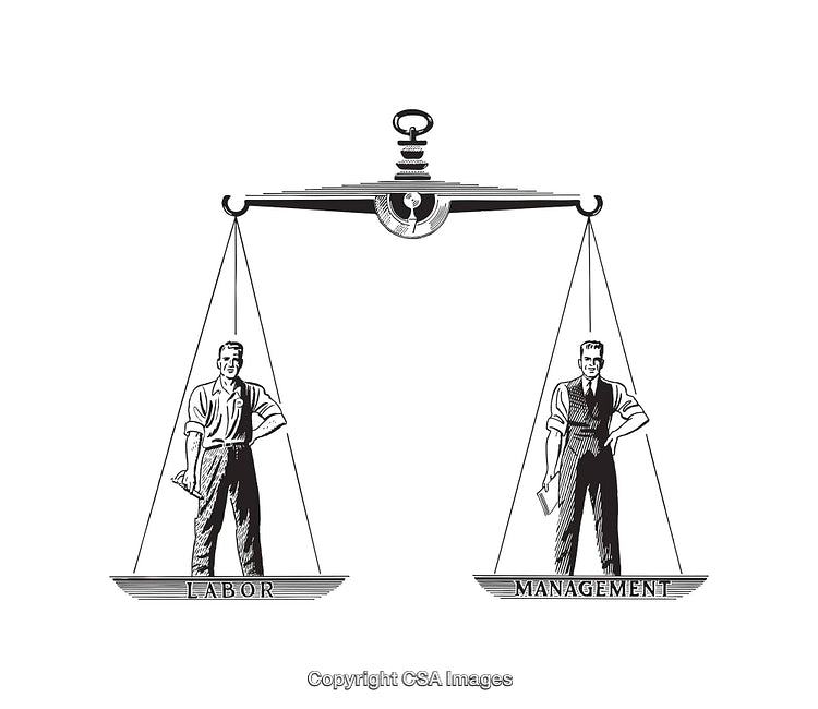 Illustration Depicting Worker and Management Equality on a Balanced Scale