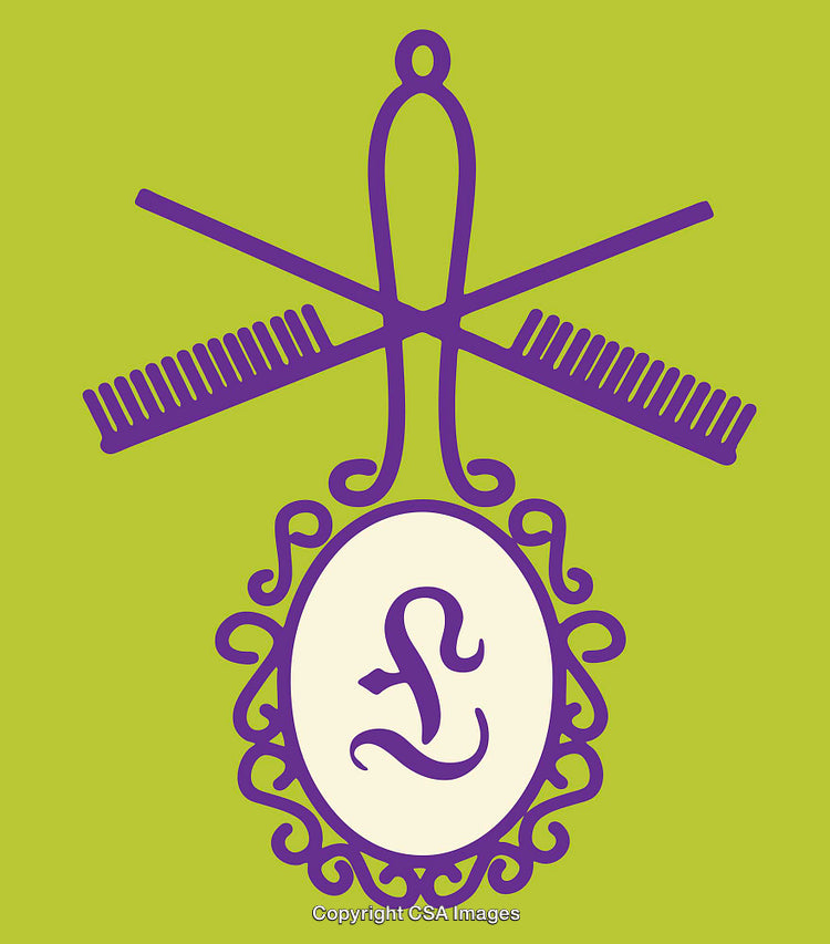 Color Line Art Illustration of Hair Styling Tools and Calligraphic Letter