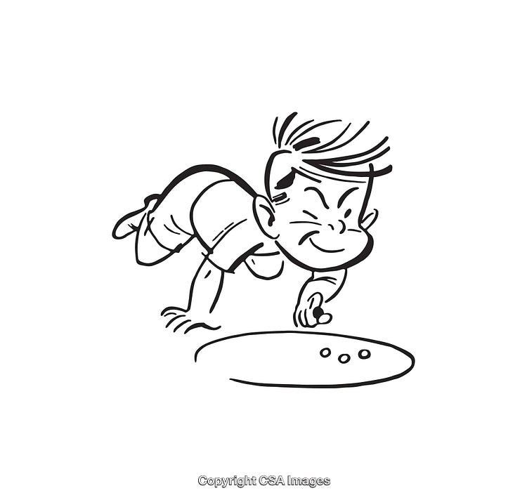 Black And White Line Art Of A Child Playing Marbles