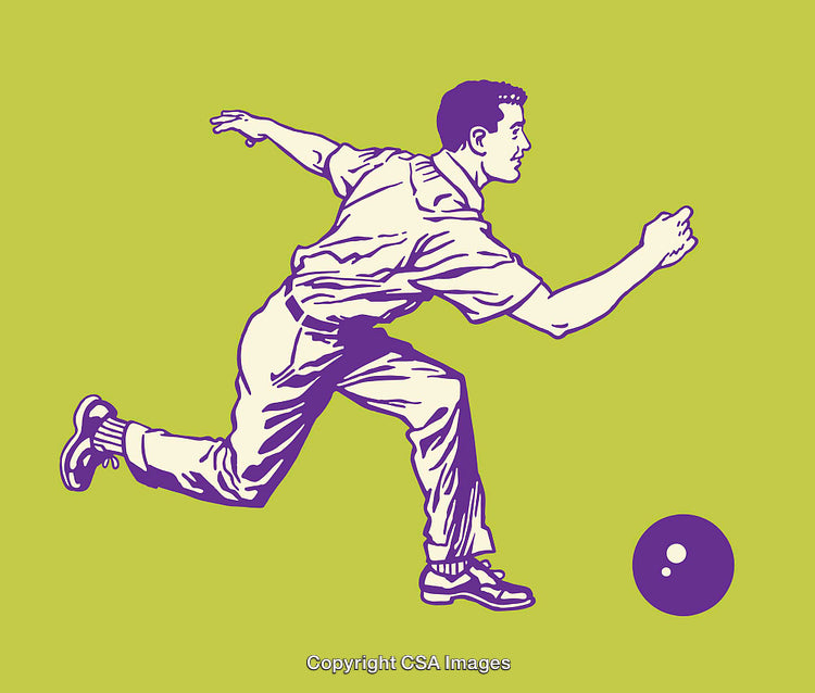 Vintage Style Line Art of Man Bowling in Action Pose