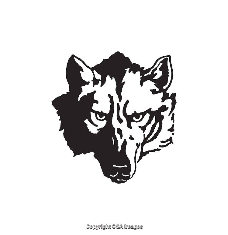 Black and White Illustration of a Wolf With Fierce Expression