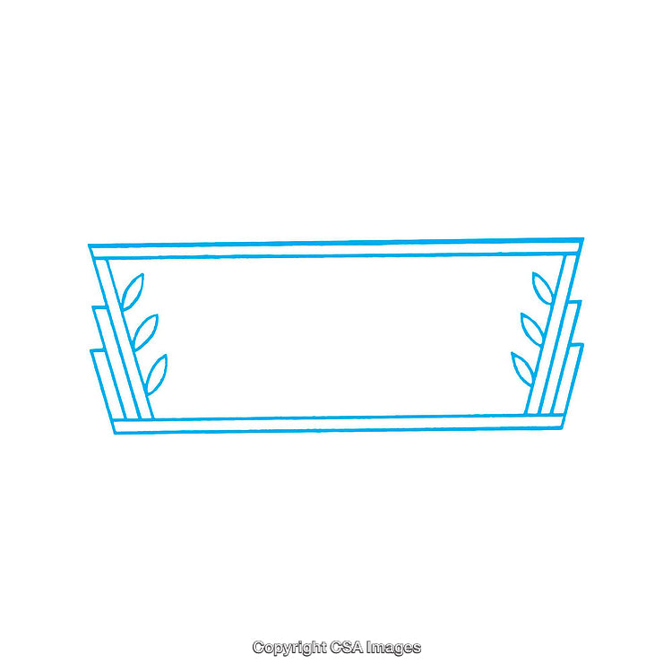 Minimalist Blue Framed Border with Geometric Lines and Leaf Detail