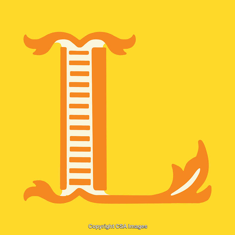 Decorative Letter L with Ornate Design on Yellow Background