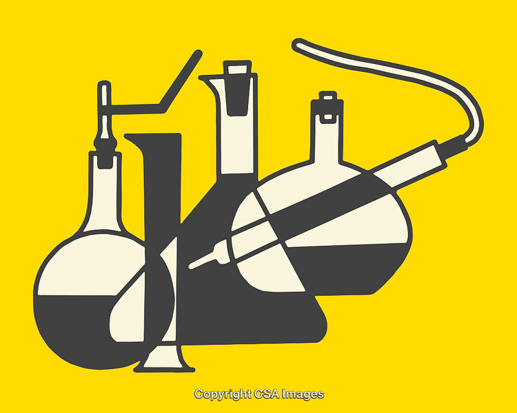 Abstract Illustration of Laboratory Equipment with Bold Yellow Background