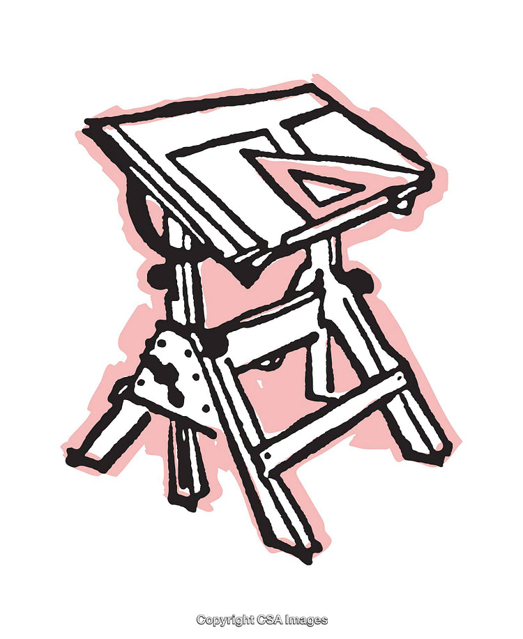 Abstract Illustration of a Drafting Table with Geometry Tools in Pink and Black