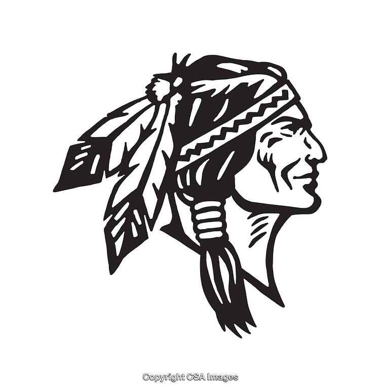 Black and White Native American Line Art with Feather Headdress