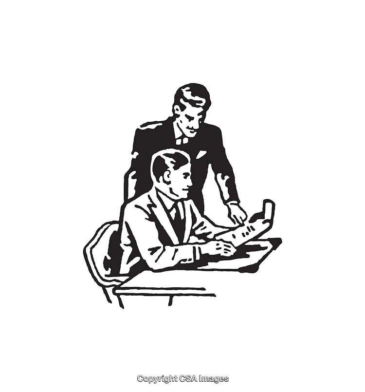 Black And White Line Art Illustration of a Business Discussion