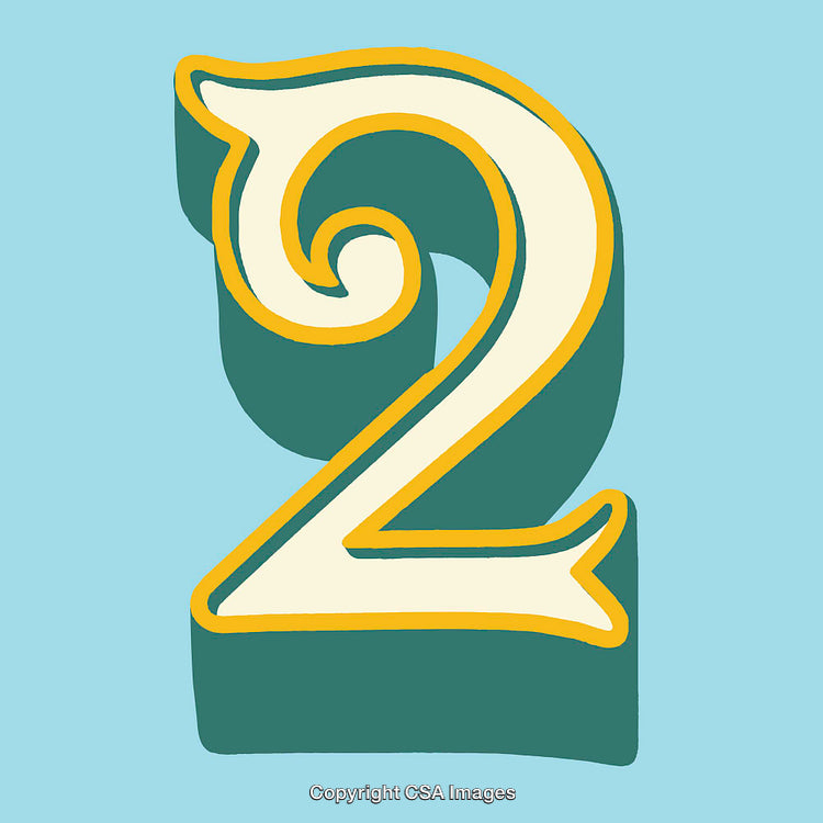 Stylized Number Two Design With Retro Aesthetic on Blue Background