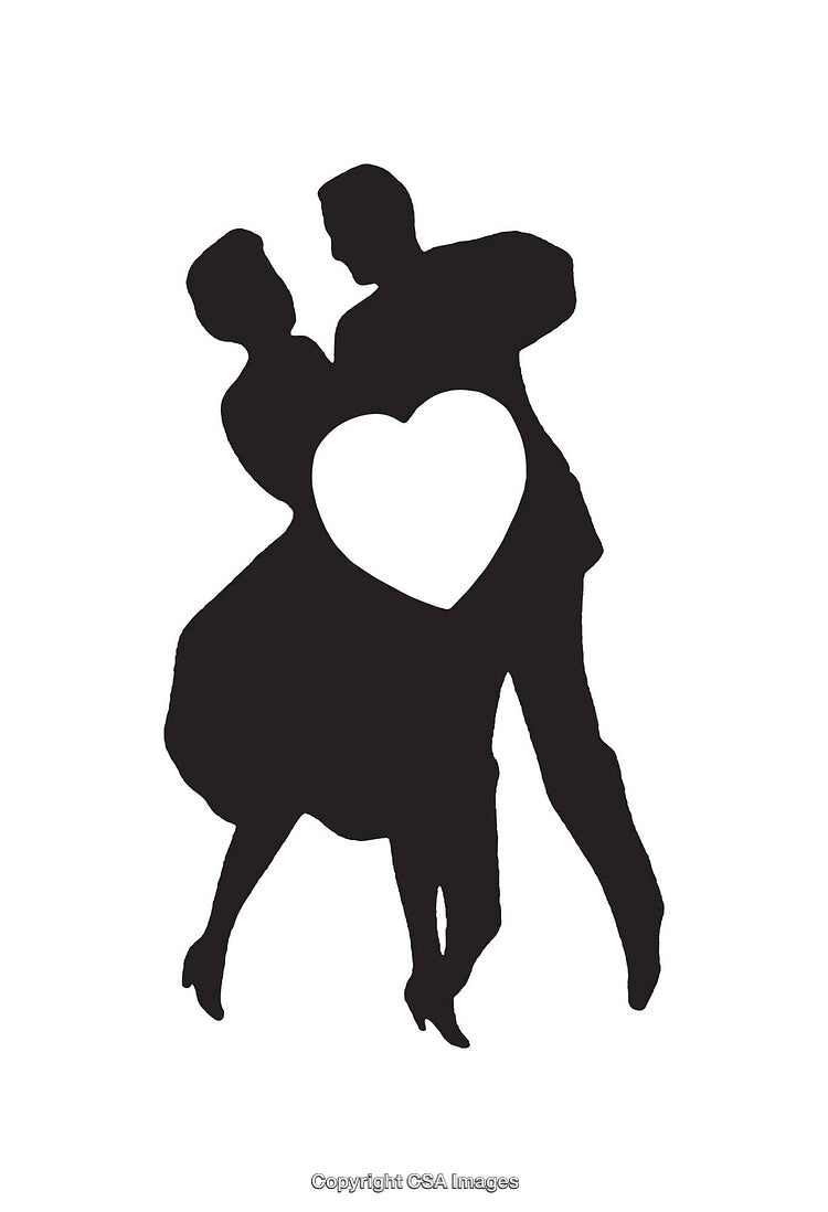 Silhouette of a Couple Dancing with Heart Symbol in Black and White