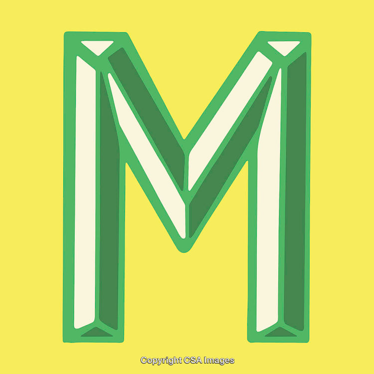 Bold Graphic Design Featuring Stylized Green Letter M on Yellow Background