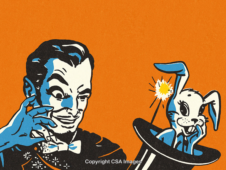 Vintage Illustration of Magician and Rabbit in Top Hat Art