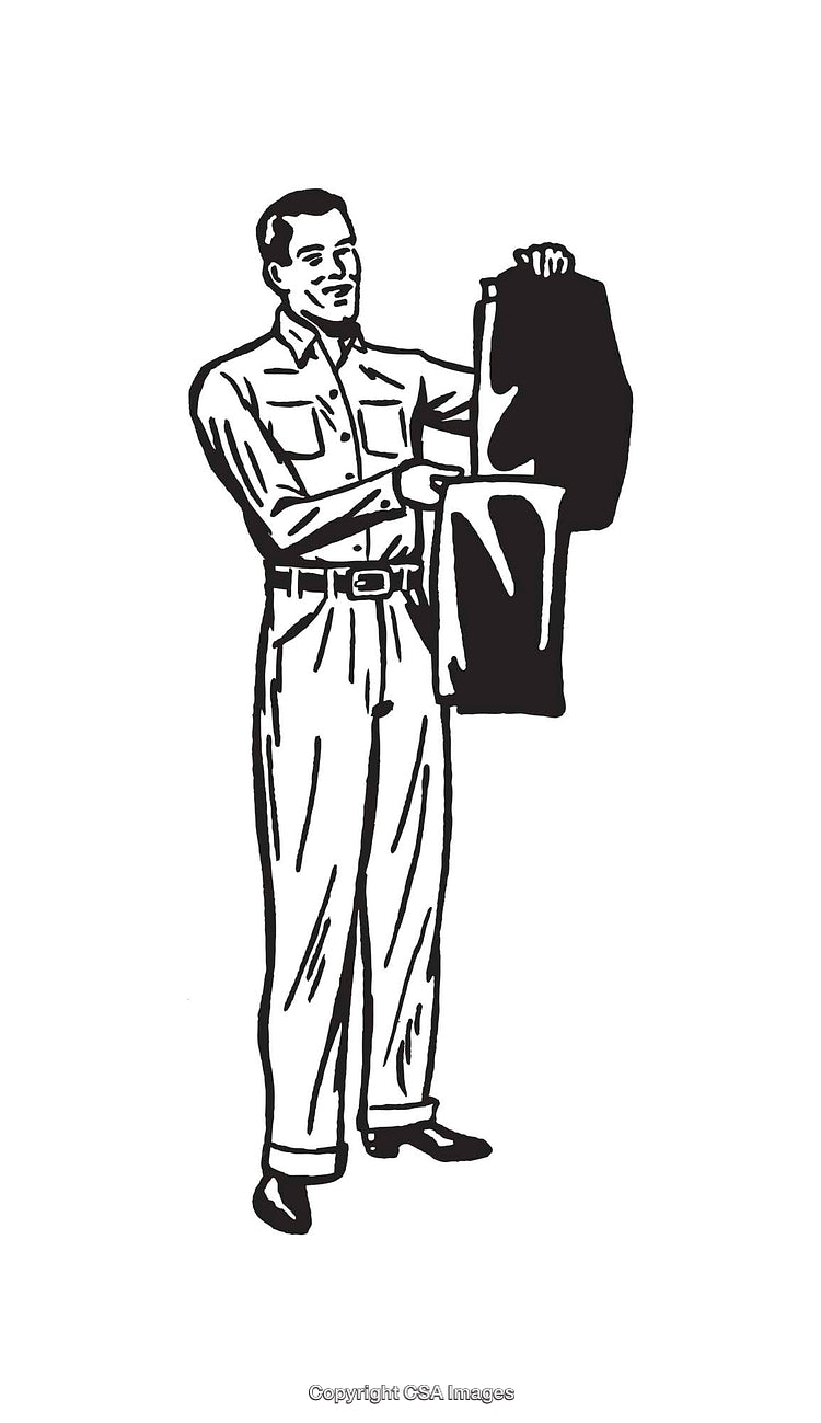 Vintage Line Art of a Man Showcasing Pants in Classic Attire