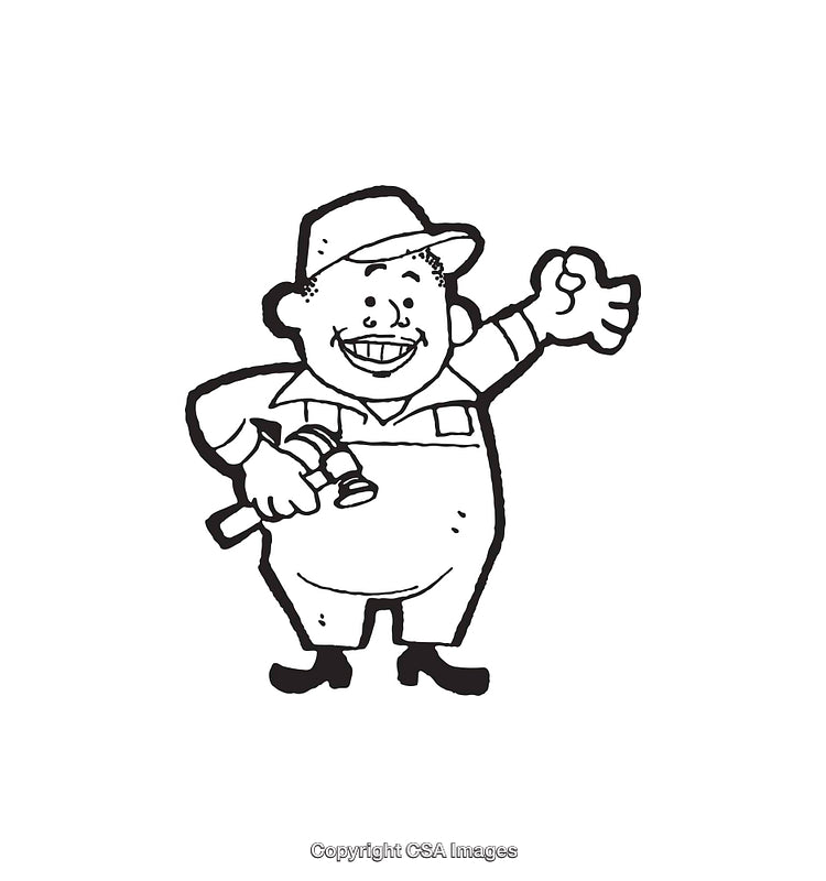 Smiling Cartoon Handyman Character Illustration Holding a Hammer in Hand