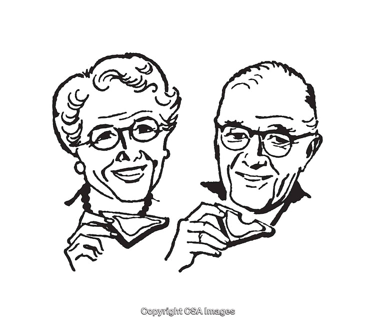 Black and White Line Art of Senior Couple Enjoying Simple Pleasures