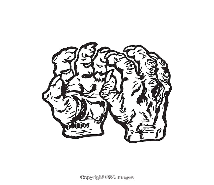 Detailed Black and White Line Art of Skeletal Hands