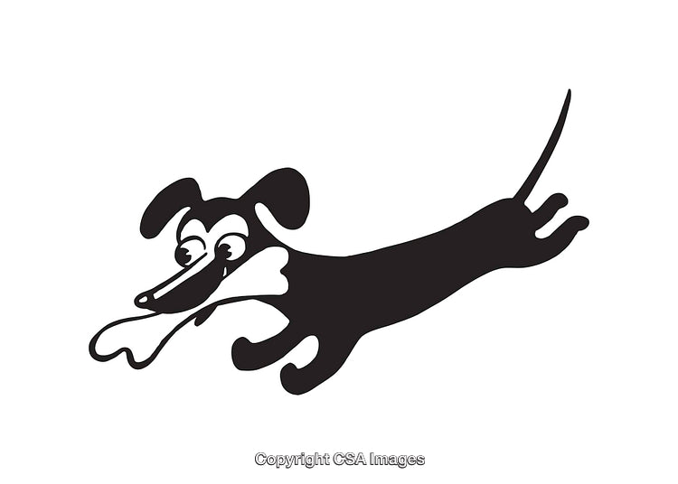 Playful Cartoon Dog Carrying Large Bone in Its Mouth Line Art Illustration
