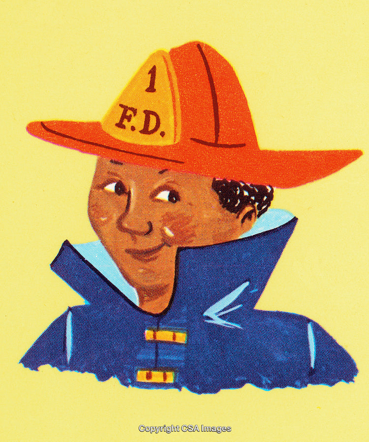 Playful Illustration of a Firefighter in Uniform With a Yellow Background