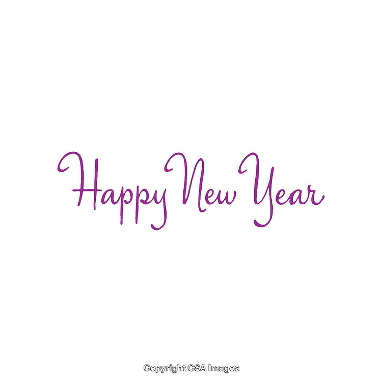 Elegant Happy New Year Text in Purple Stylized Font on White Background