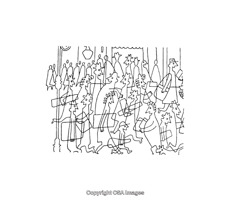 Black And White Line Art Depiction of People in A Crowd