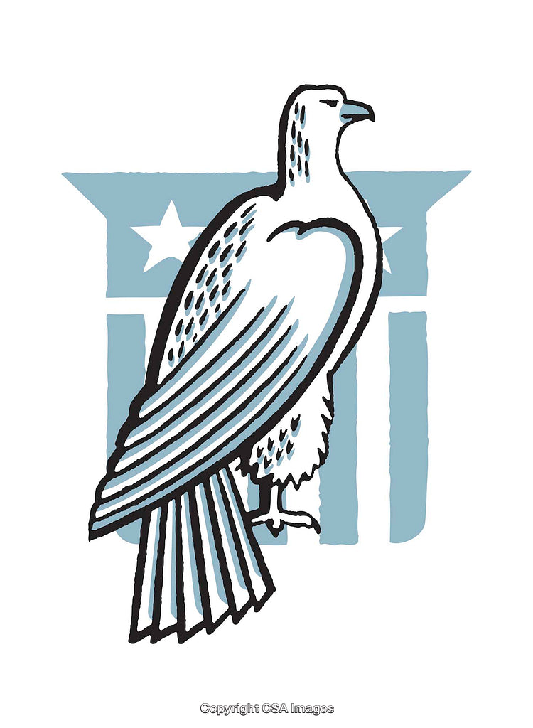 Stylized Illustration of a Majestic Bird Over Patriotic Backdrop