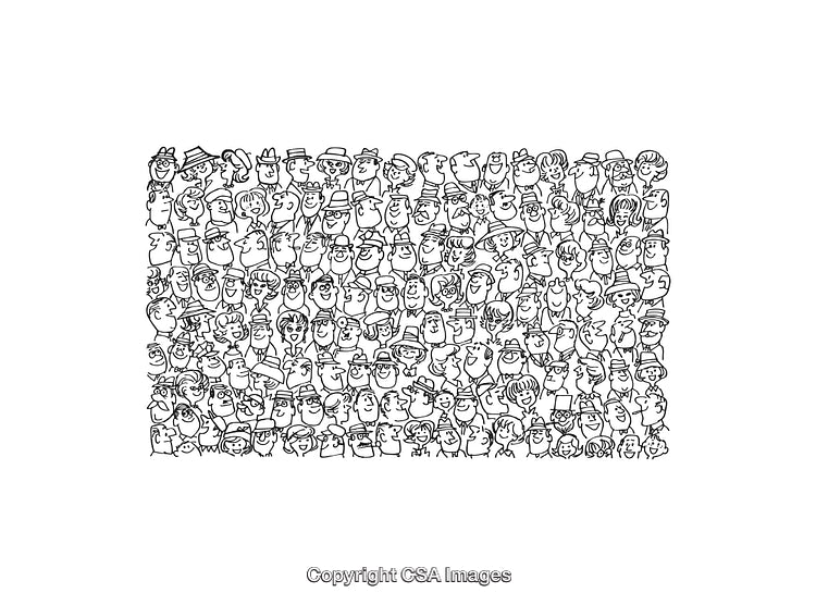 Black and White Line Art Faces Crowd Illustration Depicting Diverse Characters