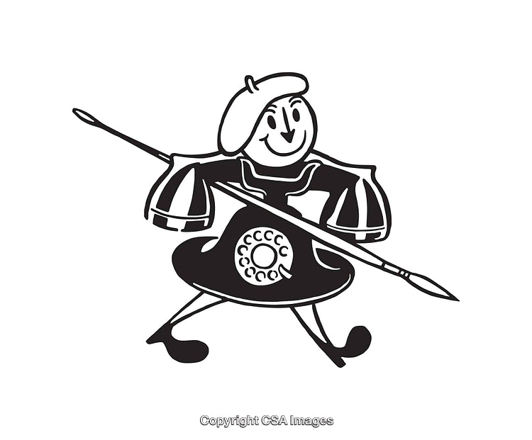 Black and White Line Art Illustration of a Mascot with a Spear