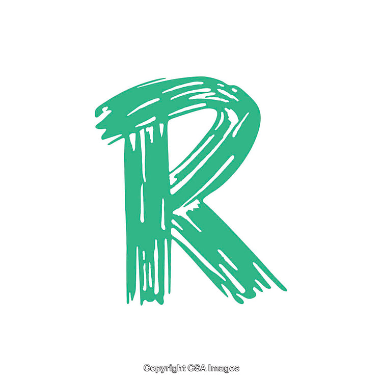 Grunge Styled Artistic Green Letter R on White Background