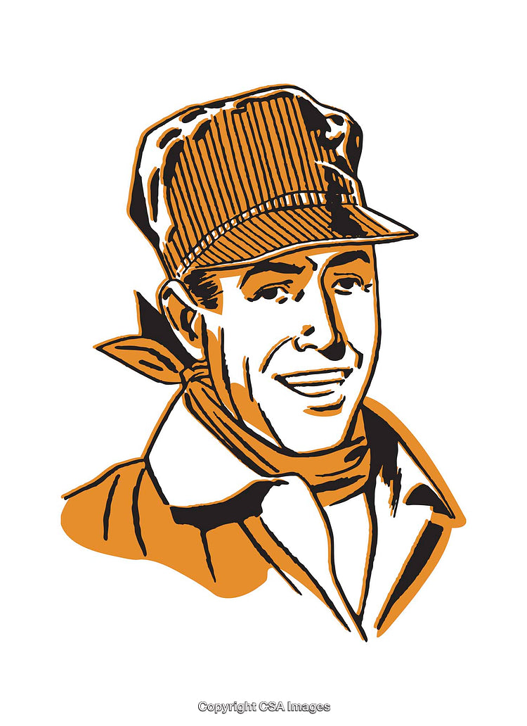 Retro Styled Illustration of Smiling Man in Hat and Scarf