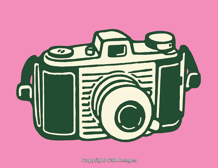 Retro Camera Illustrated in Green and Pink Color Scheme