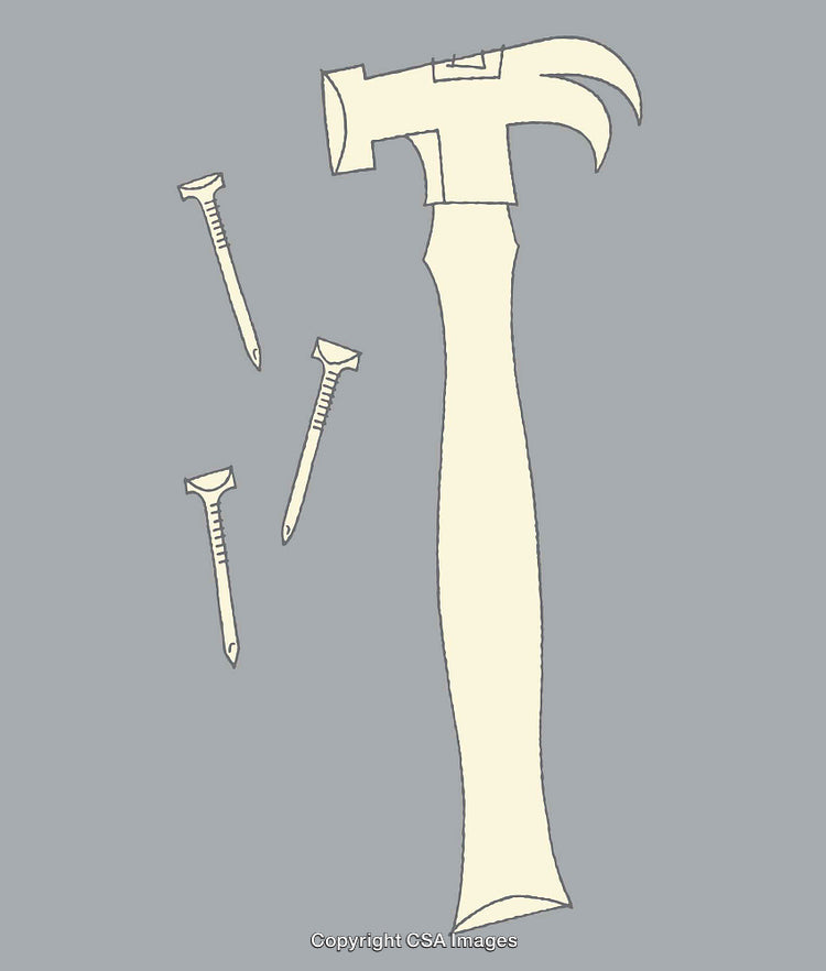 Abstract Line Art of Hammer With Nails on Gray Background