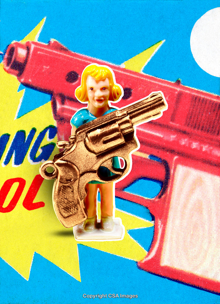 Playful Vintage Toy Collage Featuring Colorful Props and Illustrated Background